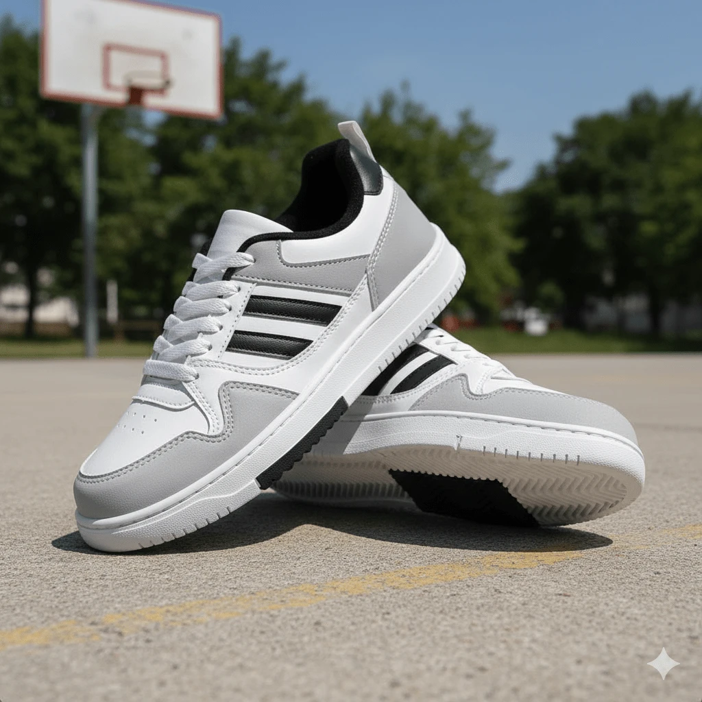 Men's Casual Skater Sneakers, Robust Everyday Premium Style, On , Synthetic Leather, Sizes 35 To 43. - TRẮNG ĐEN - Xem 1