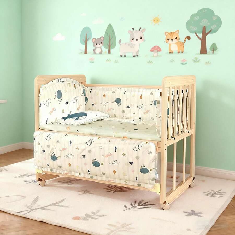 Cuna Colecho Regulable De Madera Con Ruedas Y Mosquitero - Azul - Ver 1