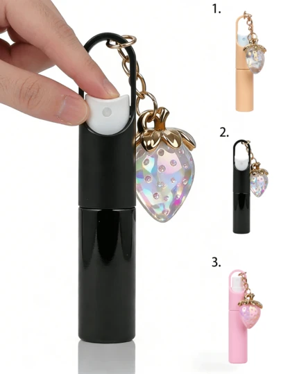 Botella de perfume recargable | Vaporizador de perfume portátil y elegante de plástico con colgante de fresa | Dispensador de perfume con gancho para colgar en bolsos | Recipiente transparente para almacenar esencia cosmética | Herramienta de transferencia de perfume de bolsillo de múltiples colores | Botella de spray compacta y fácil de transportar para campamentos, estancias en hoteles, viajes a la playa | Regalo ideal para el Día de San Valentín, cumpleaños, aniversario, Ramadán | Artículo esencial para volver a la escuela
