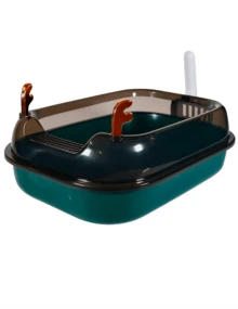 MATCHI Cat Litter Box With Transparent Lid | Splash Guard + Scoop | Litter Control And Easy Cleaning - Green - View 2