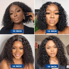180% Density 13x4 Frontal Lace Wig Deep Wave Bob Wig Human Hair Invisible Pre Plucked Water Wave Bob Human Hair Human Hair Wig 10 To 16 Inch Basics Style Suitable For All Users Women - Natural Black - View 6