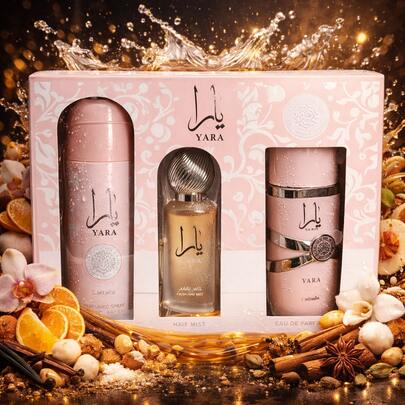  LATTAFA YARA 3-PIECE BOX SET - 100ML EDP + 200ML DEODORANT SPRAY + 50ML HAIR MIST - SWEET FRUITY FLORAL FEMININE GIFT SET