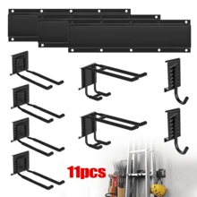 11Pcs-Set Garage Garden Tool Holder Storage Rack Shed Wall Mounted Organiser Long Hooks - Black - View 2