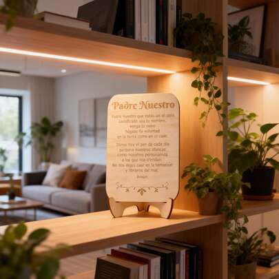 Engraved The Lord's Prayer Wooden Plaque With Display Stand, KJV Bible Verse Matthew 6:9-13 Religious Decor For Home, Office, Or Church