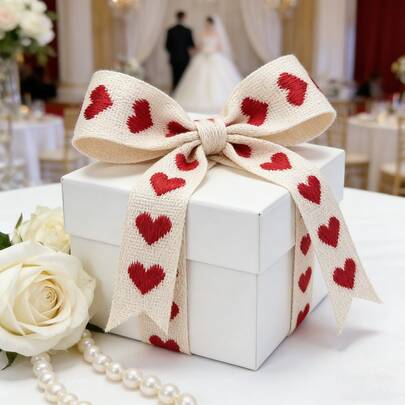 5码心形丝带，宽1.6厘米/0.62英寸，礼品盒包装丝带，手工DIY服装配饰材料，适用于花束、发饰、鞋子和礼品盒装饰，情人节、婚礼、周年纪念日、生日等场合。