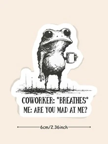 趣味贴纸、乙烯基贴纸，“我必须说些怪话，否则我会死”青蛙喝咖啡热转印防水笔记本电脑贴纸、青蛙毛巾、趣味磁贴、好朋友卡片 - 彩色 - 查看 12