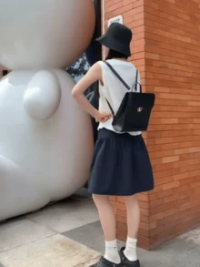 休闲弹力腰迷你裙，百搭显瘦，2026春夏新款女装系列 - 藏青色 - 查看 9