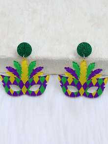 1 Pair Girl's New St. Patrick's Day Celebration Earrings, Tassel Hollow Rhombus Feather Mask Crown Tassel Hat Earrings, Simple Personalized Earrings - Multicolor - View 8