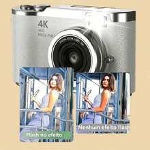 Câmera Digital Com Zoom 4K CCD 8X Para Estudante Fotográfica Compacta De 48MP 180 ° Selfile Tela Flip RENEAR - Rosa chiclete - Visão 8