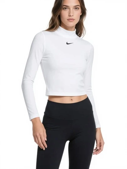  Camiseta Nike de manga larga con cuello alto y estampado de logotipo en color liso para mujer DV7881-100