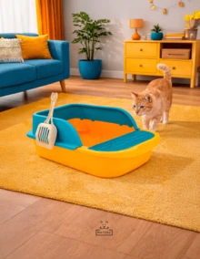 MATCHI Arenero para Gatos con Borde Elevado, Rejilla Antiderrames y Pala – 52*36*21.5 cm - Amarillo - Ver 3