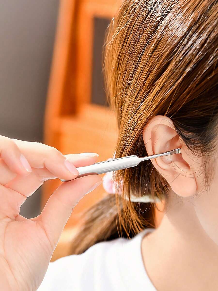 1pc Stainless Steel Ear Spoon Earwax Removal Tool, Hanging Ear Cleaning Tool For Adults And Children - Silver - View 1