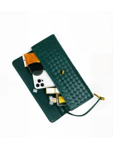 New Arrival Black Woven Leather Clutch Bag - Fashionable Long Purse With Convertible Handle & Crossbody Strap, Gold Accent Lock, Ideal For Spring/Summer, Versatile Shoulder/Crossbody Bag For Daily & Formal Use - 綠色 - 查看 6