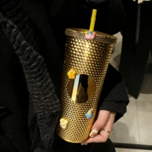 1个/710毫升大容量榴莲主题双层保温塑料杯，带吸管，夜光彩虹渐变旅行杯 - 适合居家、办公、聚会、旅行、车载、情人节和节日礼物 - 彩色 - 查看 17