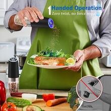 Electric Salt And Pepper Mill Set (1/2-Piece), Battery Operated, With LED Light, One-Handed Operation, Adjustable Grind, Black, Kitchen Appliance, A Great Gift For Fathers, Including Cleaning Brush. - Black - View 4