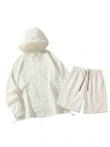 Summer Lightweight Loose-Fitting Casual Outdoor Beach Single-Layer Lightweight Shorts Set - Light Khaki - View 3
