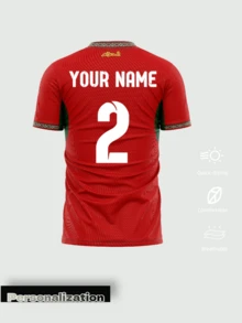 1pc Customized 2026 Morocco Home Red Football Jersey - Personalized Name And Number, Red Design With Traditional Moroccan Pattern Suit Sports - Red - View 3