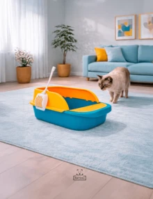 MATCHI Arenero para Gatos con Borde Elevado, Rejilla Antiderrames y Pala – 52*36*21.5 cm - Azul - Ver 3