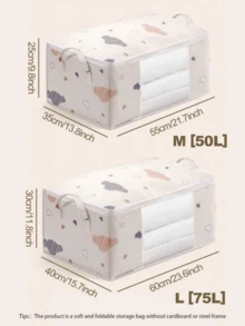 1 Pc Large Capacity Clothes Storage Bag Organizer With Reinforced Handle, Suitable For Blankets, Bedding, Foldable With Sturdy Zipper, Clear Window Decorations Autumn Decor Festival Decor Room Decor Home Decor Fall Decor Bedroom Decor - Multicolor - View 5