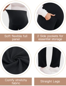 Fitglam Women's Maternity Comfy Wide Leg Pants Stretch Lounge Trousers - Black - View 2
