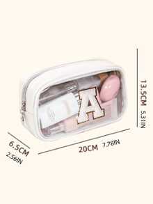 Cute Aesthetic White Clear Makeup Bag With Letter A-Z Emblem - Portable Lightweight Cosmetic Pouch Organizer For Travel Daily School Vacation - Ideal For Girls Young Women Beauty Lovers Students - Multicolor - View 9