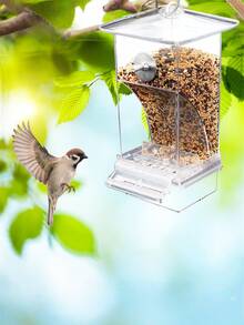 Transparent Bird Feeder Automatic Feeder Automatic Bird Seed Suspension Food Box - one-size - View 3
