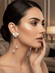 Y2K Inspired Asymmetric Heart Rhinestone Earrings Chic Romantic Fashion Jewelry For Date Night - Multicolor - View 3