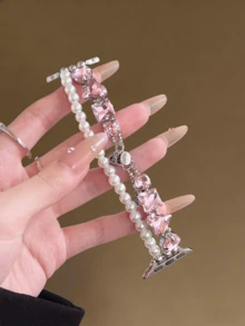 Compatible With Apple Watch New Pearl & Crystal Strap 38/40/41/42/44/45/46/49mm, For Ultra/SE 2/SE1/Series 11/10/9/8/7/6/5/4/3/2/1 - Pink - View 3