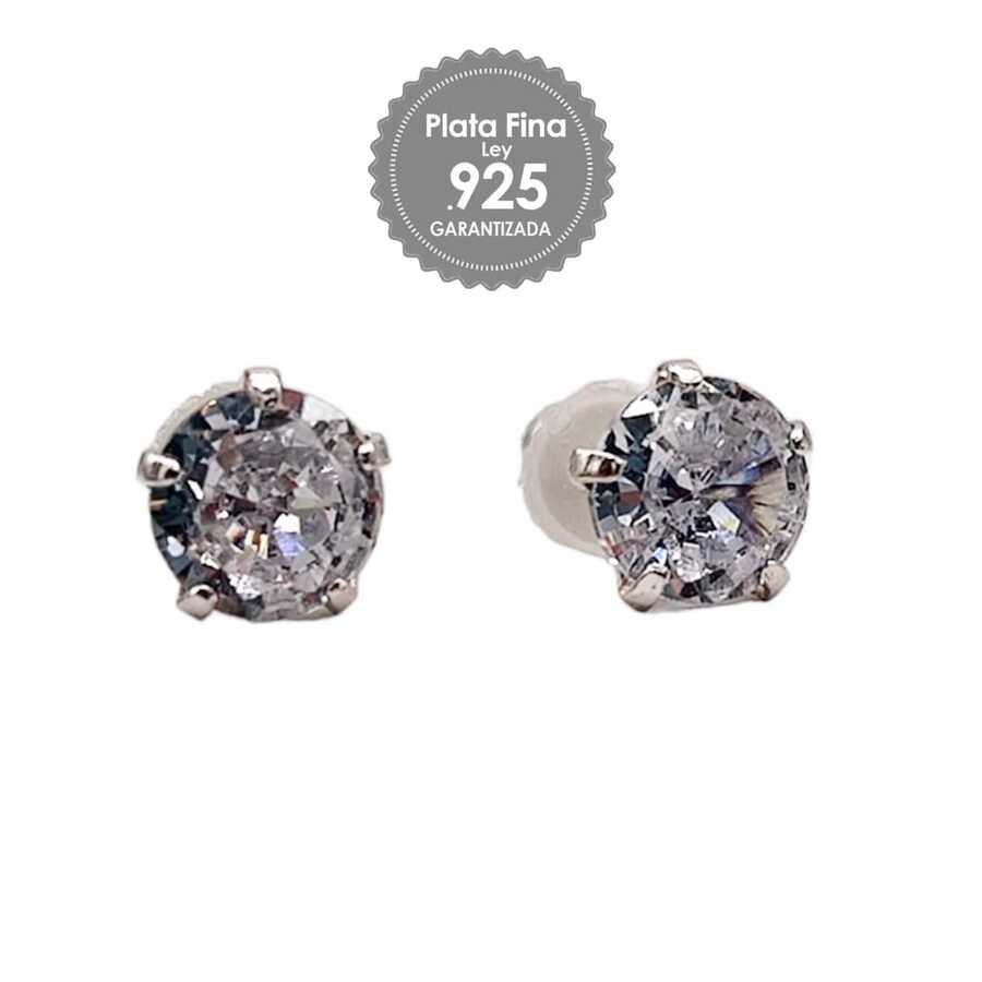 Aretes de Zirconia Transparente en Plata de Ley 925 | Broquel Elegante y Brillo Tipo Diamante - Plateado - Ver 1