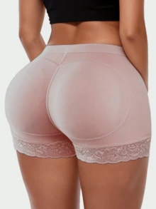 1Pc/2Pcs Women Sexy Butt Lifting Tummy Control Lace Trim Padded Shapewear Panty,Detachable Sponge Padding For Daily Wear - Bụi hồng - Xem 1