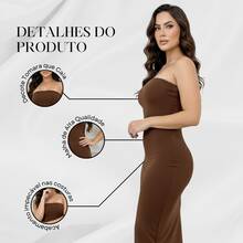Basic Simple Strapless Ribbed Midi Dress - Rust Brown - View 6