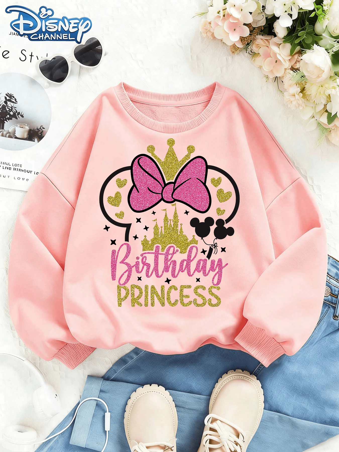 Disney This Soft And Warm Hoodie For Girls Features Minnie Mouse With Pink Sequined Bow Ears Print, Perfect For Everyday Casual Wear, Family Outings, And More. - 粉色 - 查看 1