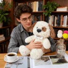 Miniso Gillinini 可爱斑点狗毛绒抱枕，舒适睡眠玩具，装饰品，卡哇伊生日礼物，33厘米/12.99英寸 - 白色 - 查看 2