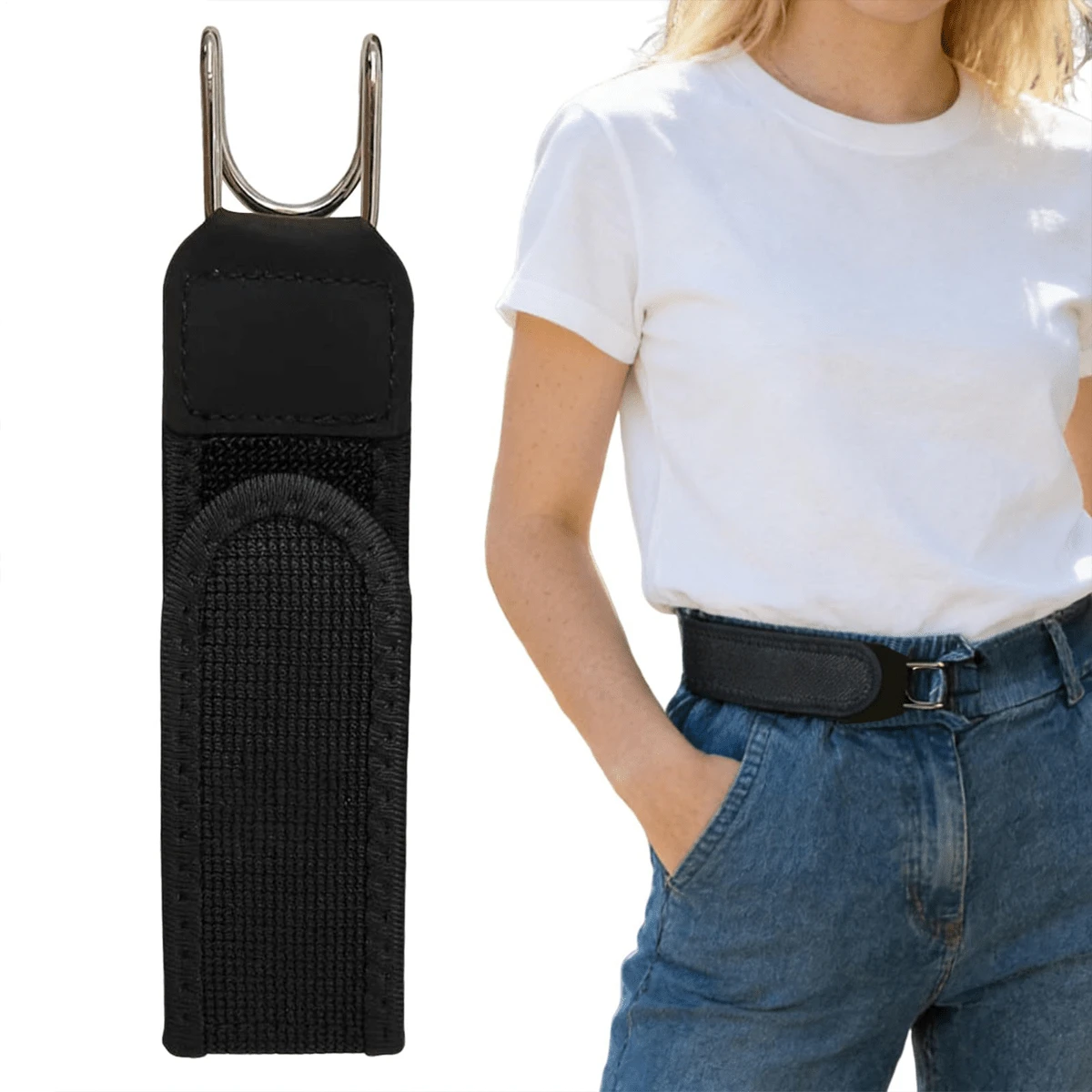 1/2pcs Button Extender, Metal Hook Elastic Waist Belt, Convenient, Adjustable, Slouchy Waist Belt, Hook And Loop, Elastic, Unisex, Hook And Loop Waist Buckle, Casual Convenient Adjustable, Slouchy Waist Belt Hook And Loop Elastic, Unisex Hook And Loop Waist Buckle, Adjustable Hook Slouchy Waist Belt Hook And Loop - Multicolor - View 1
