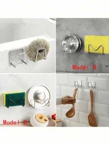 1pc Stainless Steel Sink Sponge Holder, Strong Adhesive Drain Rack, Kitchen Sink Drainer Organizer, Bathroom Accessories, Durable & Stylish - Multicolor - View 9