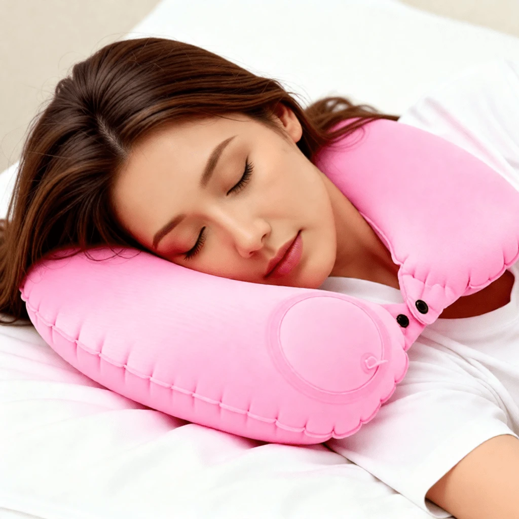 Portable U-Shaped Foldable Inflatable Pillow, Ultralight And Comfortable, Pressure Adjustable Pillow For Travel And Camping.