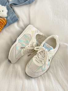 Women's Breathable Mesh Casual Lace-Up Ballet Flats, Versatile Sneakers - Rice Green - View 5