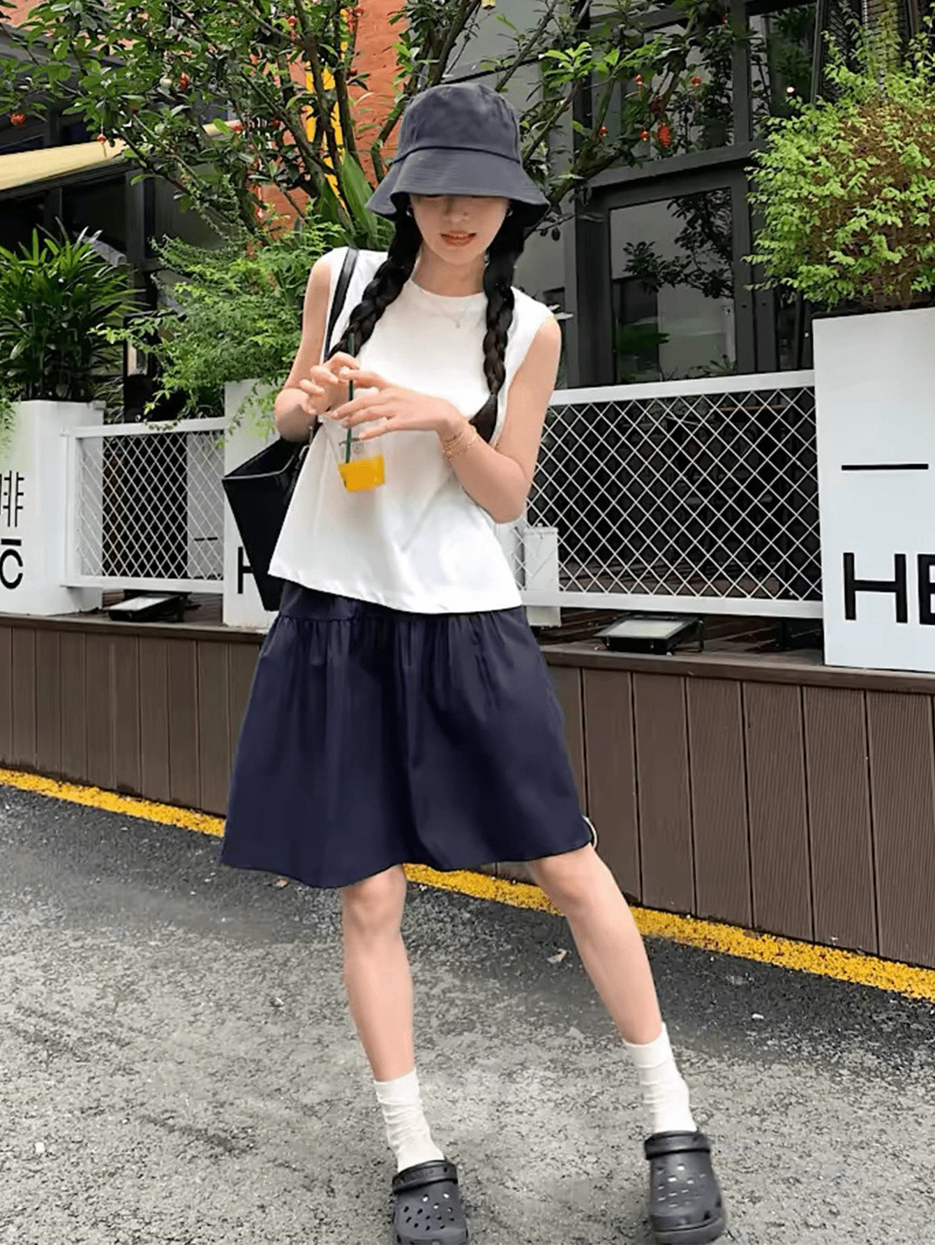 休闲弹力腰迷你裙，百搭显瘦，2026春夏新款女装系列 - 藏青色 - 查看 1