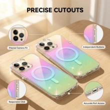 Rainbow Gradient Glitter Magnetic Phone Case, Transparent Protective Case With Shiny Powder, Minimalist & Fashionable Phone Case Compatible With IPhone 17 Pro Max/16/15/14/13/11 Series - Multicolor - View 4