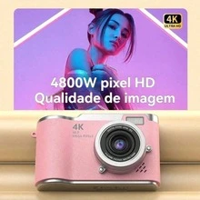 Câmera Digital Com Zoom 4K CCD 8X Para Estudante Fotográfica Compacta De 48MP 180 ° Selfile Tela Flip RENEAR - Rosa chiclete - Visão 3