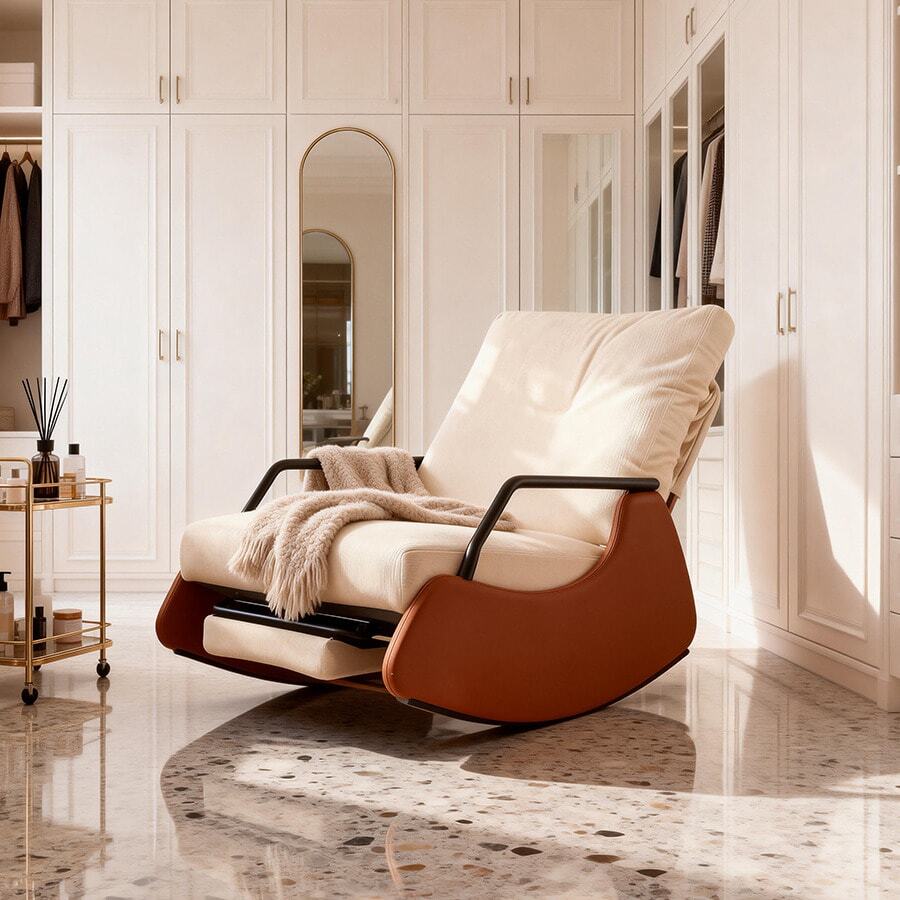 Silla Mecedora Moderno Diseño Ergonómico Con Ajustable Respaldo - Ideal Para Sala Y Recámara - Beis - Ver 1