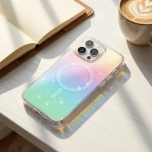 Rainbow Gradient Glitter Magnetic Phone Case, Transparent Protective Case With Shiny Powder, Minimalist & Fashionable Phone Case Compatible With IPhone 17 Pro Max/16/15/14/13/11 Series - Multicolor - View 24