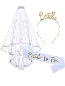 GCGIGUI Bộ phụ kiện tiệc cưới và tiệc độc thân 3 món/13 món, bao gồm ruy băng, khăn voan, phụ kiện đội đầu, trang trí tiệc cưới và tiệc độc thân màu vàng hồng, phù hợp cho các trò chơi trong tiệc cưới và tiệc độc thân. - trắng - Xem 4