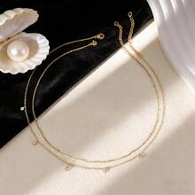 1pc Fashionable Bohemian Double Layer Long Faux Pearl Necklace, Simple & Elegant Sweater Chain,Wedding Necklace For Girl/Women,Mother's Day,Valentine's Day - 均碼金色 - 查看 6