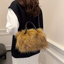 Plush Women's Handbag Made Of Faux Fur, Fashionable. Versatile Shoulder Bag/Crossbody Bag For Women, Large, Multifunctional, Cute Plush Bag. - Orange - View 7