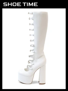 Women's Punk Style Thick Platform Chunky Heel Boots - 白色 - 查看 1