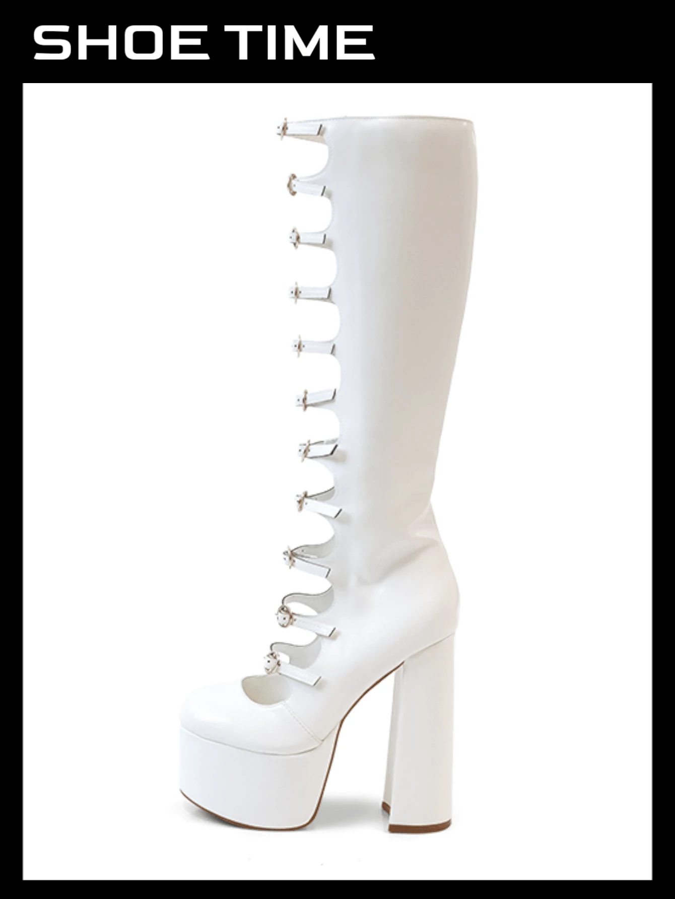 Women's Punk Style Thick Platform Chunky Heel Boots - 白色 - 查看 1