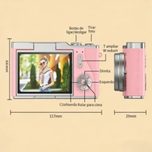 RENEAR 4K Digital Camera With 8X Zoom, Compact CCD, 48MP, 180° Flip Screen, Student Photographic - 黑色 - 查看 9