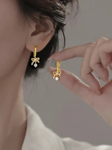 1 Pair S925 Sterling Silver Cute Bow Teardrop Earrings, Delicate Luxurious High-End Sweet Daily Fashion Versatile Earrings, Exquisite Gift - Bow - View 2