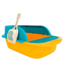MATCHI Arenero para Gatos con Borde Elevado, Rejilla Antiderrames y Pala – 52*36*21.5 cm - Amarillo - Ver 1